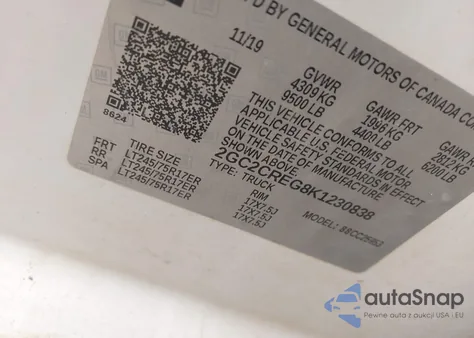 2019 Chevrolet Silverado 2500Hd Wt из США, поврежденный, VIN 2GC2CREG8K1230838